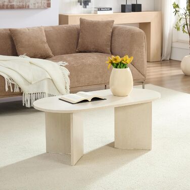 Овальний круглий журнальний столик, білий травертин під камінь 100 x 50 x 40 см (Д x Ш x В) Травертин білий