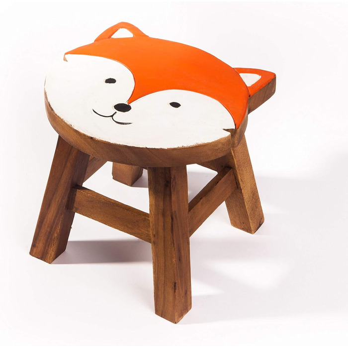 Дитячий стілець FairEntry, табурет, дитячий стілець з масиву дерева з мотивом лисиці, висота сидіння 25 см для нашої дитячої сидяч