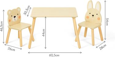Дитячий стіл OOOK з 2 стільцями, Дерев&39яний дитячий стіл та комплект стільців, Дитячий комплект сидінь з 2 стільцями у формі тварин, Комплект сидінь для дітей від 3 років для дитячих кімнат та дитячих садків