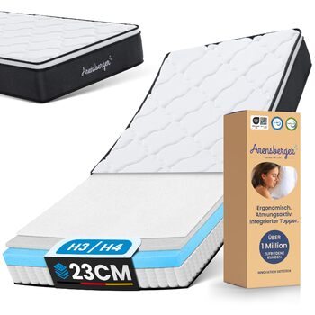 Матрац Arensberger Emilia 90x200 см Пружинний матрац з гелевою піною та інтегрованим топпером Ергономічна висота 23 см Рівень жорсткості H3/H4 Пружинний сердечник HR Pocket Spring 90x200 см, що згортається, точкова еластична стрічка 90 x 200 см