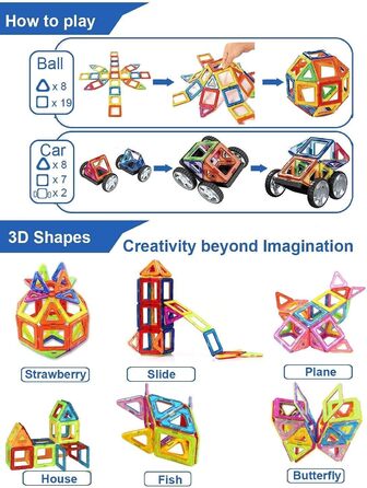 95 Pieces, Magnetic Toys Magnets for Children Magnetic Building Blocks Set Toy Magnetic Games for Children Gift from 3 4 5 6 7 8 Y