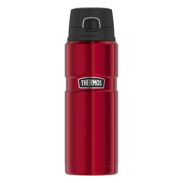 Термос-пляшка THERMOS STAINLESS KING, червона, 0,70 л - Нержавіюча сталь, абсолютно герметична, зберігає напої гарячими протягом 15 годин і холодними протягом 24 годин, можна мити в посудомийній машині, пляшка для чаю, кави та води, без BPA, полірована жу
