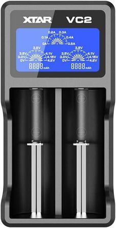 Зарядний пристрій XTAR VC2 Premium UB з РК-дисплеєм (оновлення MC Eries) 18350 18500 18650 18700 14500 16340 17500 для літій-іонних акумуляторів (батареї не входять до комплекту), розмір S