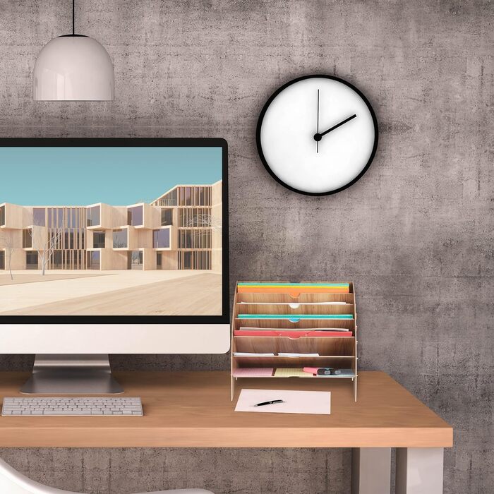 Лоток для документів Relaxdays, 6 відділень, DIN A4, ВxШxГ 27 x 34 x 27 см, для офісу та школи, офісний органайзер, МДФ, коричневий