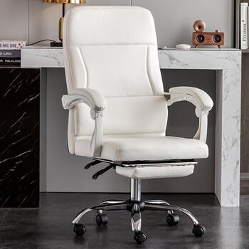 Офісне крісло з високою спинкою, ергономічні шкіряні крісла з подушкою сидіння, крісло з кутом відкидання 135 та поперековою опорою, поворотні крісла з регулюванням висоти (білий, B) Білий B