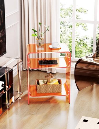 Акриловий журнальний столик, тумбочка біля ліжка, прозорий столик, для спальні-вітальні, 45 x 30 x 58 см (помаранчевий)