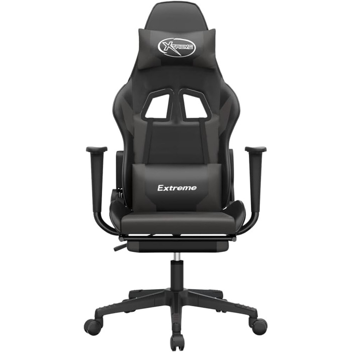 Геймерське крісло з підставкою для ніг, чорно-сіра штучна шкіра, ергономічне комп&39ютерне крісло, регульоване, для геймерів з підставкою для ніг, чорно-сіре