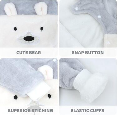 Зимовий комбінезон WYTbaby для малюків, фланелевий, зимовий, для хлопчиків та дівчаток 3-6 місяців, сірий