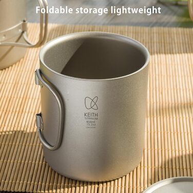 Чашка для кави та чаю Keith Titan Mug з подвійними стінками, кришкою та складною ручкою для кемпінгу на відкритому повітрі (450 мл)
