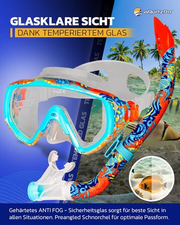 Надзвичайно зручний дитячий комплект для підводного плавання, маска для дайвінгу з надм&39яким силіконом, 7-14 років, кришталево чистий вид крізь загартоване скло Coral