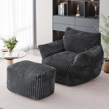 Диван-гойдалка JULY&39S SONG зі спинкою та підставкою для ніг, крісло-мішок XXL з пуфом для дорослих, диван-лінивець, подушка для сидіння в приміщенні для спальні, вітальні, зимового садка, темно-сірий