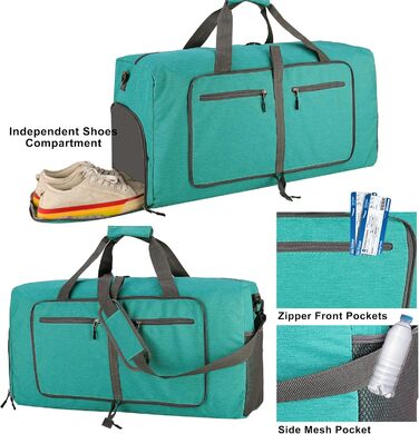 Спортивна сумка-валіза 60л, складана, водонепроникна, з відділенням для взуття, для подорожей, спорту, тренувань, відпочинку (колір зелений конопляний)