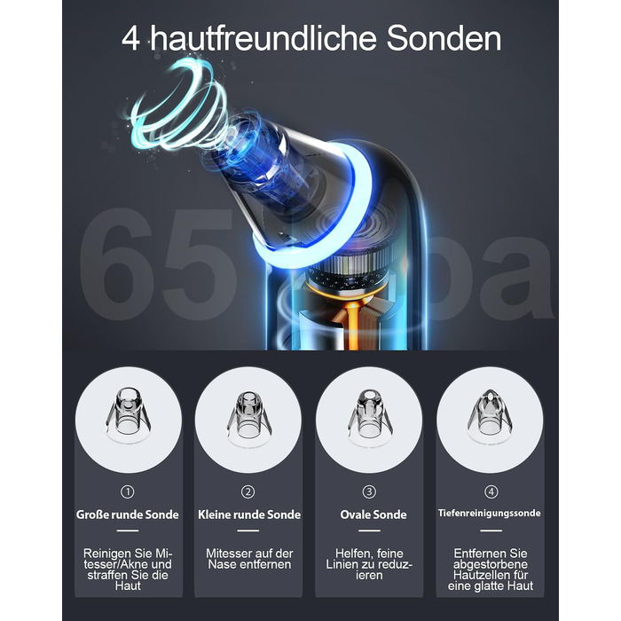 Очищувач пір для видалення вугрів вакуумний очищувач пір для обличчя Очищувач пір для видалення вугрів вакуумний очищувач 4 всмоктувальні головки 3 режими USB зарядка для очищення обличчя вакуумний очищувач пір для видалення прищів Пристрій для видалення 