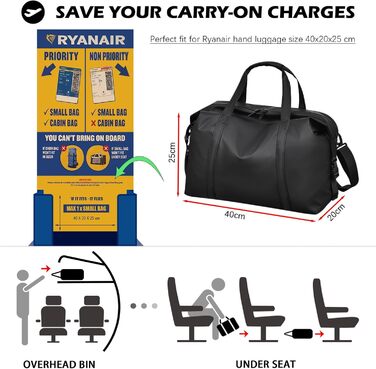 Дорожня сумка Ryanair для ручної поклажі 40x20x25, водонепроникна шкіряна дорожня сумка з ремінцем на плече