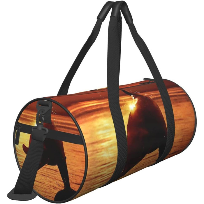 Спортивна сумка для подорожей, Захід сонця, з красивим малюнком дельфіна, дорожня сумка на ніч, чорна, універсальний розмір