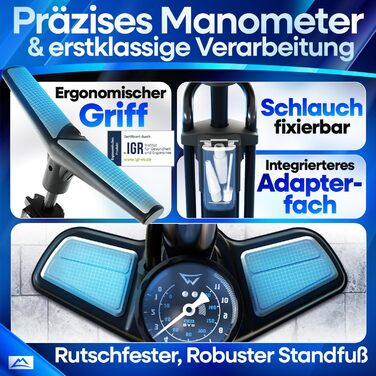 Велосипедний насос NEXTCOVER для всіх типів вентилів з технологією Airflow Насос для вентилів Schrader, Presta та Dunlop Підлоговий насос з манометром Велосипедний насос AirPro