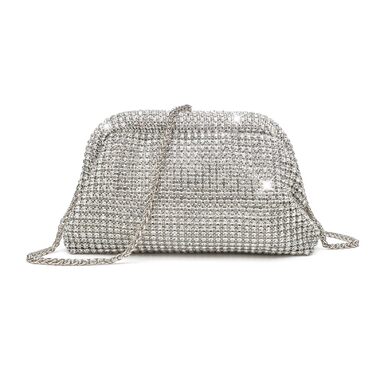 Блискуче клатч-слюда для жінок, сяюча вечірня сумочка з діамантовими пухнастими кульками для вечірок та весіль, світле срібло