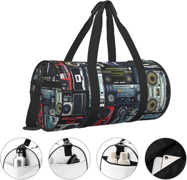 Спортивна сумка, дорожня сумка, вінтажний стиль, принт Радіостіна, сумка на нічліг, чорна, універсальний розмір, сумка для подорожей