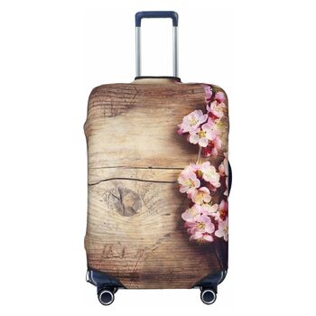 Чохол для валізи Квітучий пірїнок з принтом на деревяній текстурі, еластичний захист від подряпин та пилу, чорний, розмір 85 см