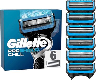 Леза для бритв Gillette ProShield Chill, 6 змінних лез для вологих бритв чоловічі з 5-кратним лезом, виробництво Німеччина