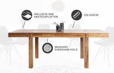 Обідній стіл Invicta Interior Pure Solid Wood, 120-200 см, дерево шишам, розсувний дерев&39яний кухонний стіл з висувними полицями