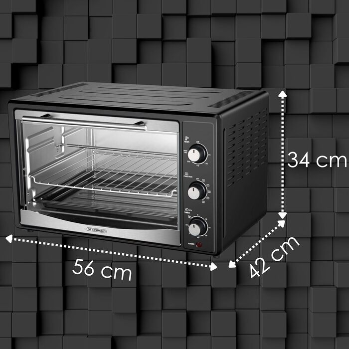 Міні-піч 45 літрів з конвекцією Електричний гриль 1800 Вт Конвекційна піч Піч для піци Внутрішнє освітлення З деком для випікання та решіткою для гриля Міні піч Мала духова шафа Міні піч