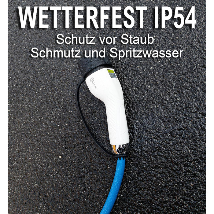 Зарядний кабель DA Hi EV тип 2 для електромобіля та PHEV 22KW 5m 32A 3-фазний, біло-блакитний, стійкий до вітру, дощу та пилу IP54