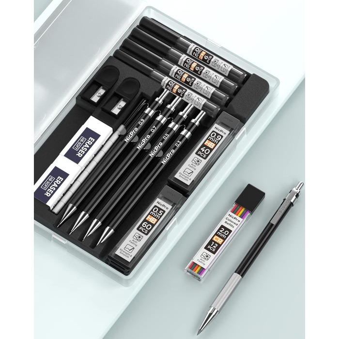 Набор механических карандашей для рисования и письма (5 шт + аксессуары)