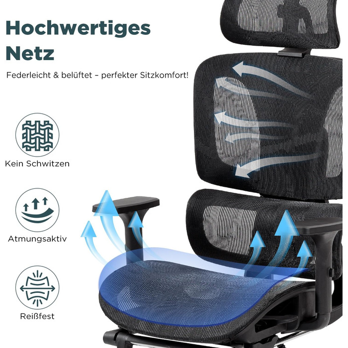 Ергономічне офісне крісло EROMMY з підставкою для ніг 3D-підголівник та регульовані підлокітники Регульоване по висоті робоче крісло з поперековою опорою Поворотне крісло з дихаючої сітки для домашнього офісу та ігор