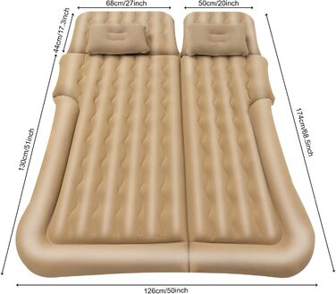 Надувний матрац для автомобіля, позашляховик, надувне ліжко, надувне ліжко для кемпінгу, комбіноване портативне ліжко, знімний надувний матрац для подорожей, кемпінгу, активного відпочинку на свіжому повітрі, з 2 подушками та надувним насосом (бежевий)