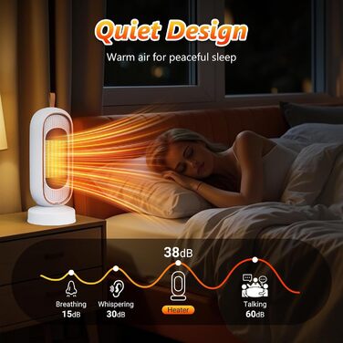 Тепловентилятор потужністю 1300 Вт, керамічний нагрівач PTC, тихий вентилятор, термостат, захист від перегріву та перекидання, для офісу, дому, спальні