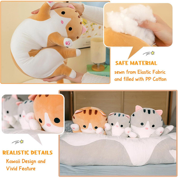 Плюшева іграшка-подушка Кішка Kawaii XXL, 50 см сіра