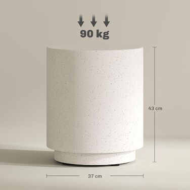 Круглий приставний столик/тумбочка HOMCOM з бетонним виглядом, журнальний столик з підставками для ніг, столик для вітальні, столик-диван, журнальний столик для вітальні/спальні, Ø37 x 43 см, кремово-білий