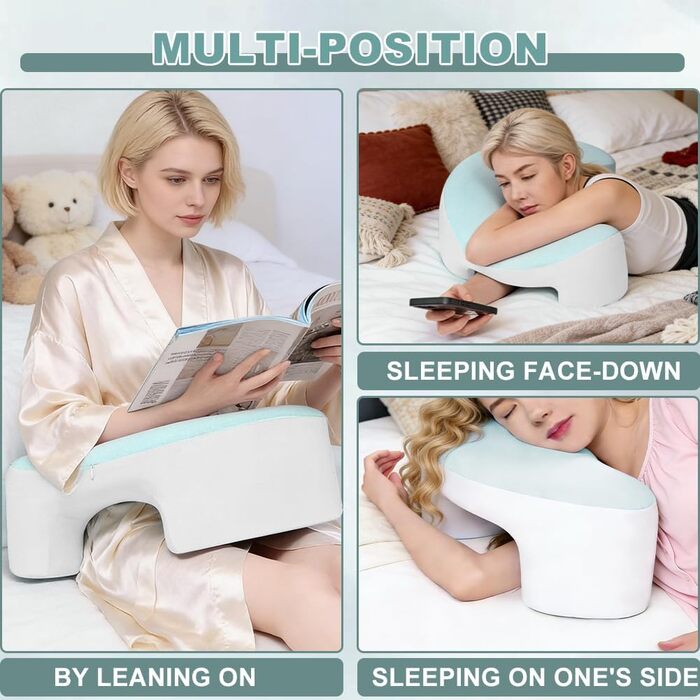 Ергономічна подушка для шиї з піни з ефектом пам&39яті для сну на боці з проймою, ортопедичною підтримкою шиї та плечей. Також підходить для сну на спині та животі. З чохлом, який можна прати.