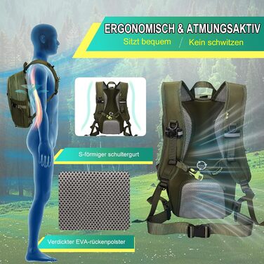 Велосипедний рюкзак ONETOALL 15 л/20 л водонепроникний, туристичний рюкзак із сіткою для шолома та дощовиком, денний рюкзак зі знімним поясним ременем для велопрогулянок, походів, одноденних поїздок, спортивних заходів, щодня, зелений 15 л