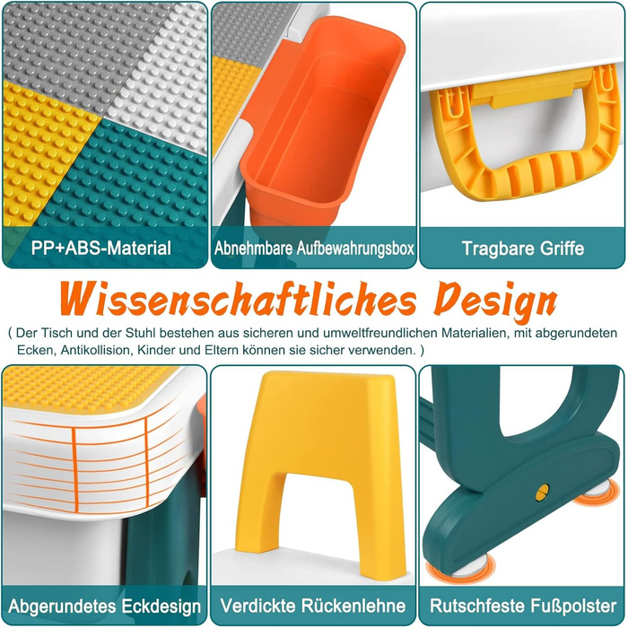 Комплект дитячого столу та стільця 5-в-1 дитячий стіл та стілець, ігровий стіл з будівельними блоками та 2 стільцями двостороння стільниця багатофункціональний ігровий стіл із місцем для зберігання навчальних та розвиваючих ігор будівельні блоки 5-в-1, ве