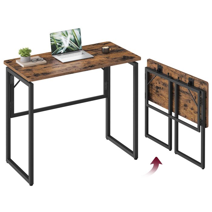 Складаний стіл, Невеликий складаний стіл, Комп&39ютерний стіл, Цільна стільниця, Закруглені кути, Стіл для домашнього офісу, Спальня, 80 x 40 см, Вінтажний коричневий LWD151KD01 80 x 40 см Вінтажний коричневий