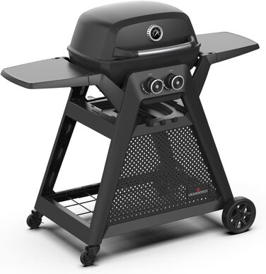 Конфорочний газовий мангал GRANDSTATE BLACK KITE 200 з візком для барбекю, піддоном для збору жиру, потужною подвійною конфоркою,