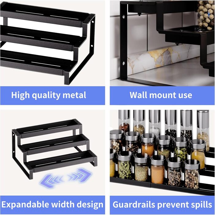Стояча підставка для спецій Afeeler, 3 яруси, розширюваний органайзер для спецій для кухонних шаф, підставка для спецій для стільниць комори