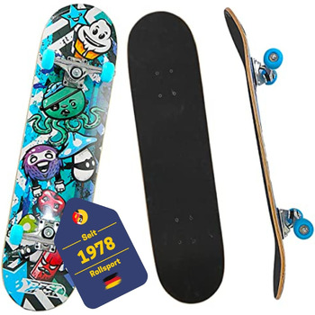 Скейтборд A3 Kid Octopus - найкращий спортивний скейтборд для дітей від 7 років, нековзка 7-шарова кленова дека, ABEC 3 підшипники, алюмінієва вісь, вантажопідйомність 100 кг, Octopus Blue дизайн