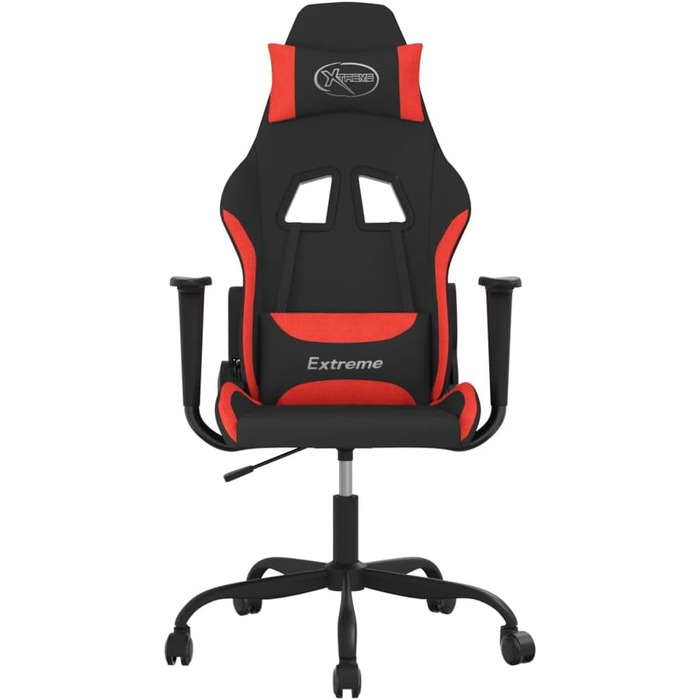 Геймерське крісло з функцією масажу, чорно-червона тканина, регульована спинка та висота, поворот на 360 градусів, повітропроникний чохол, ергономічна опора, 37 x 50 см (Ш x Г), червоний