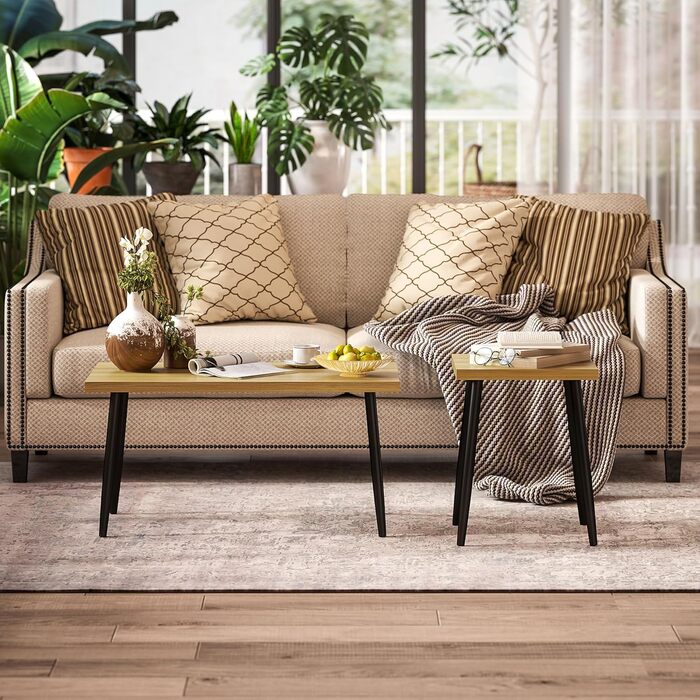 Набір журнальних столиків HOMCOM із 2 шт. , приставні столики зі сталевим каркасом, журнальний столик для вітальні, натуральний колір