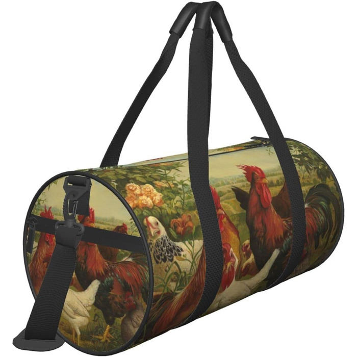 Спортивна сумка для подорожей, дизайн кури та ферма, чорний колір, універсальний розмір, дорожня сумка