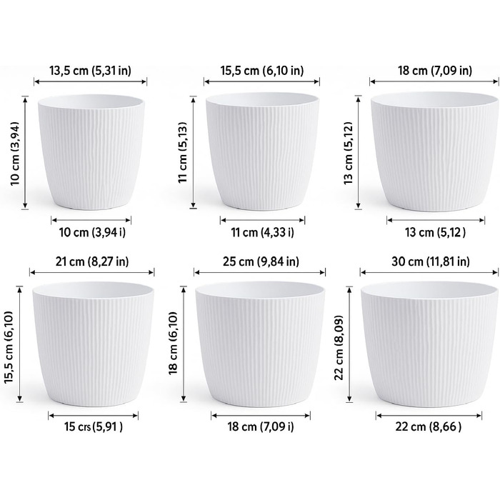 Прикраси для дому та саду, кашпо та квітковий горщик, набір з 3 шт. , виготовлені з пластику, без дренажних отворів, горщик у смугастий візерунок для кімнатних рослин (кремовий, 18 см) Ø 18 см (7,08 дюйма) Кремовий