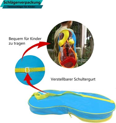 Дитяча тенісна ракетка з сумкою для перенесення, 4 м'якими тренувальними м'ячами та 6 пташками для бадмінтону, подарунковий набір тенісної ракетки для дітей Спорт у приміщенні на відкритому повітрі (темно-помаранчево-зелений)