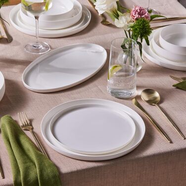 Набір посуду Karaca Earth Collection Matte Glaze, 55 предметів, на 12 персон, керамічний, можна мити в посудомийній машині та використовувати в мікрохвильовій печі, набір посуду для щоденного використання/набір тарілок, білий Earth Collection Matte White