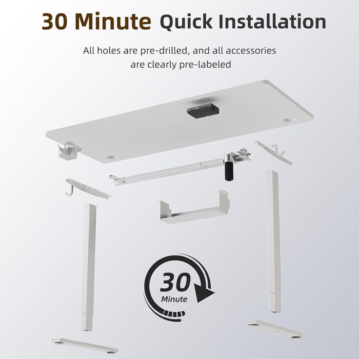 Стіл з регульованою висотою 140x70 см, швидка зарядка USB-A/Type C, електричний стіл з пам&39яттю нахилу та функцією відскоку (70119 см) 140x70 см білий