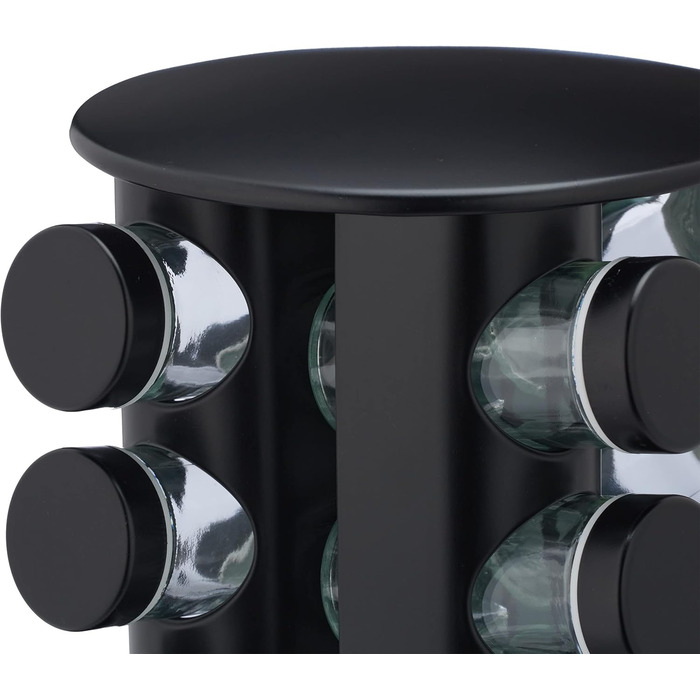 Карусель для спецій Relaxdays з 12 баночками для спецій, включаючи вставку-шейкер, обертова, багаторазова підставка для спецій для кухні, чорна