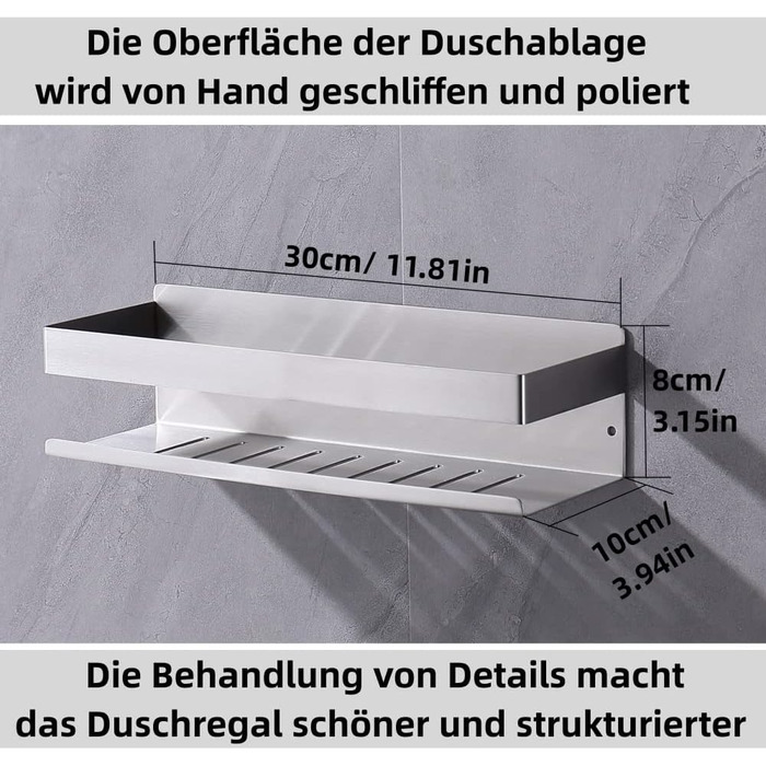 Полиця для душу HomeHeng без свердління Матовий нікель, Полиця для душу Настінна полиця для ванної кімнати Кошик для душу з нержавіючої сталі SUS304 Полиця для ванної кімнати Нержавіюча самоклеюча 30 см для ванної та кухні, H91107-30BN