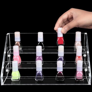 Рівнева полиця-органайзер для лаків для нігтів Kurtzy - акрилова коробка Д23,5 x Ш12,5 x В11,5 см Вміщує до 30 лаків для нігтів стандартного розміру - акрилова підставка для зберігання на столі, письмовому столі або полиці, 3-